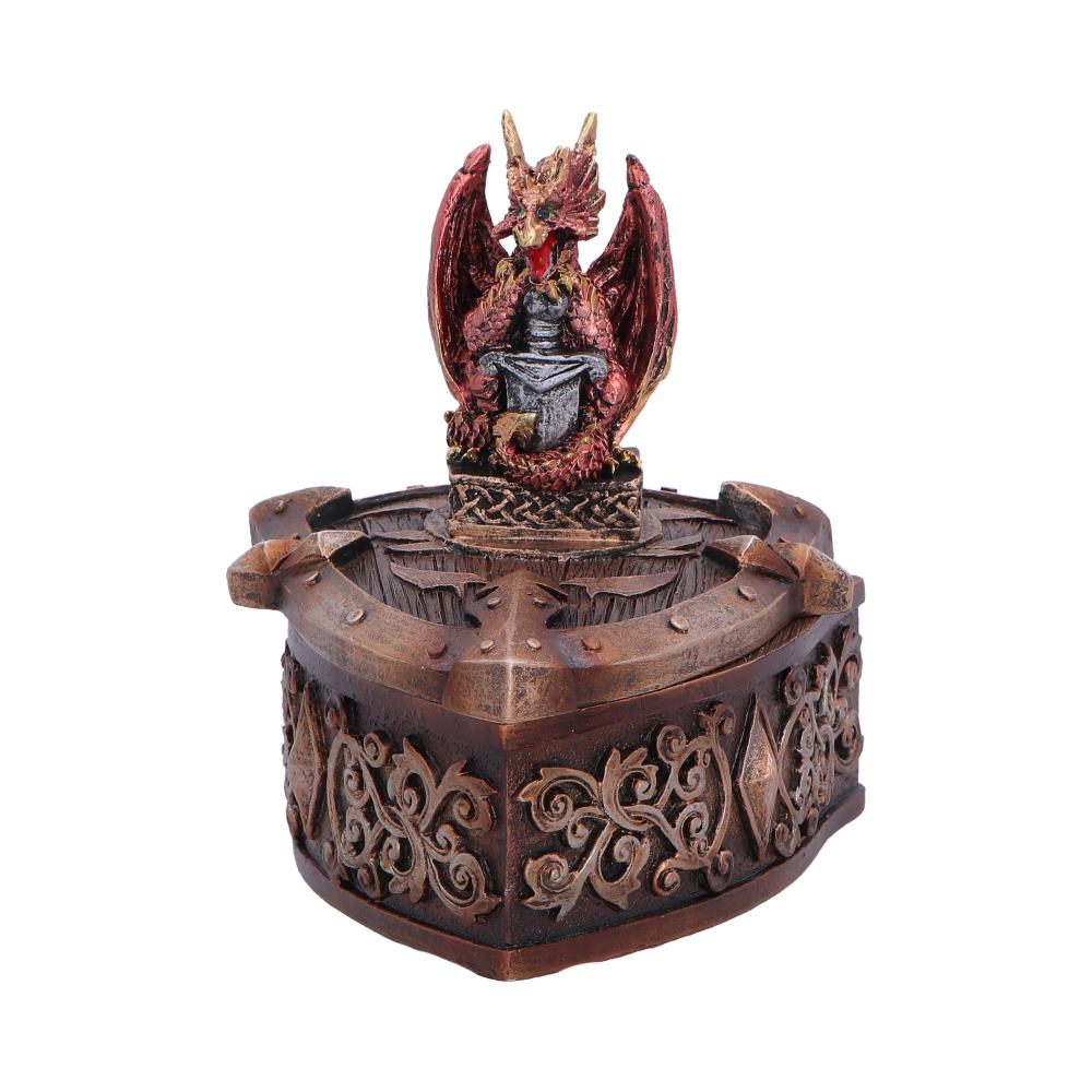 Hoard Defender Red Dragon Trinket Box - front with red sword-bearing dragon above box