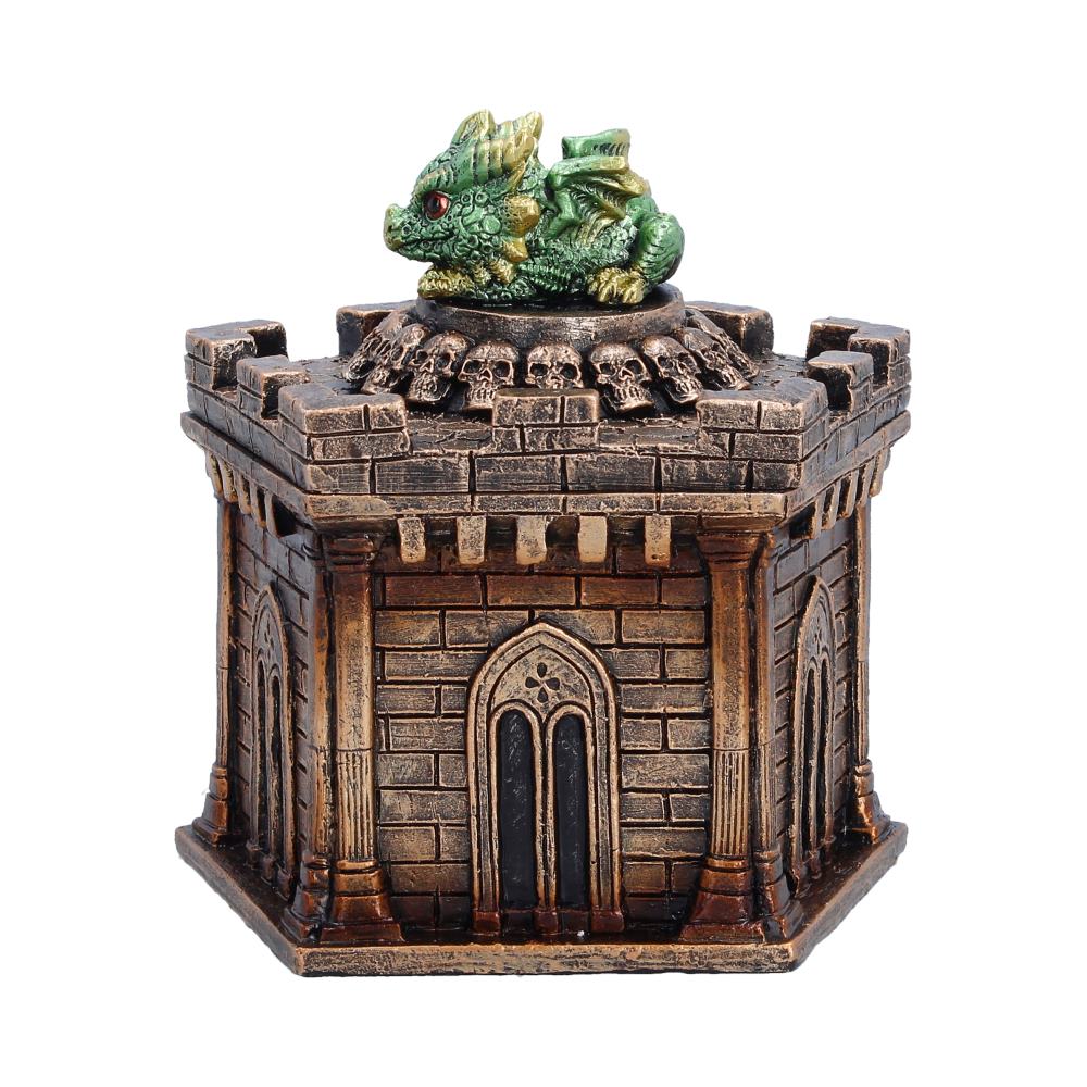 Warden of the Crypt Green Dragon Box - side showing battlements and pointed windows