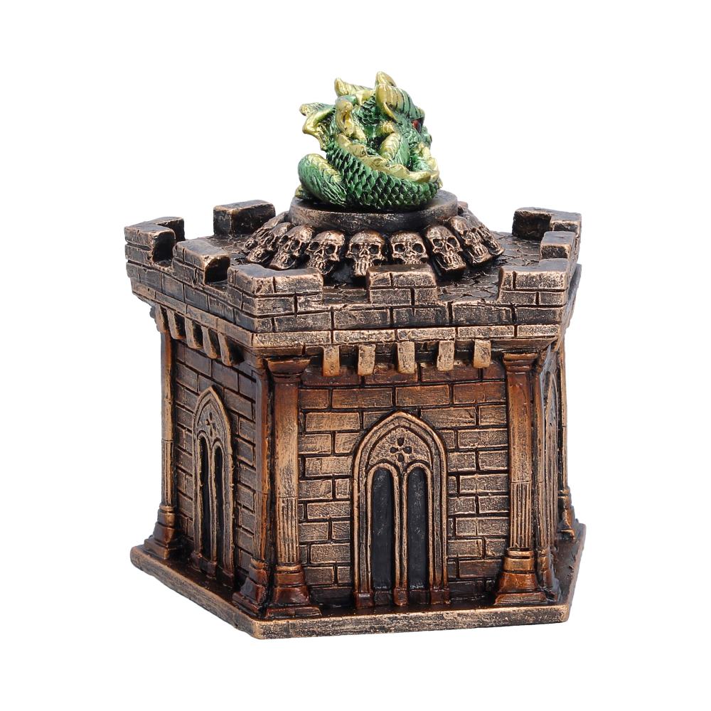Warden of the Crypt Green Dragon Box - rear with stone-effect walls and dragon tail