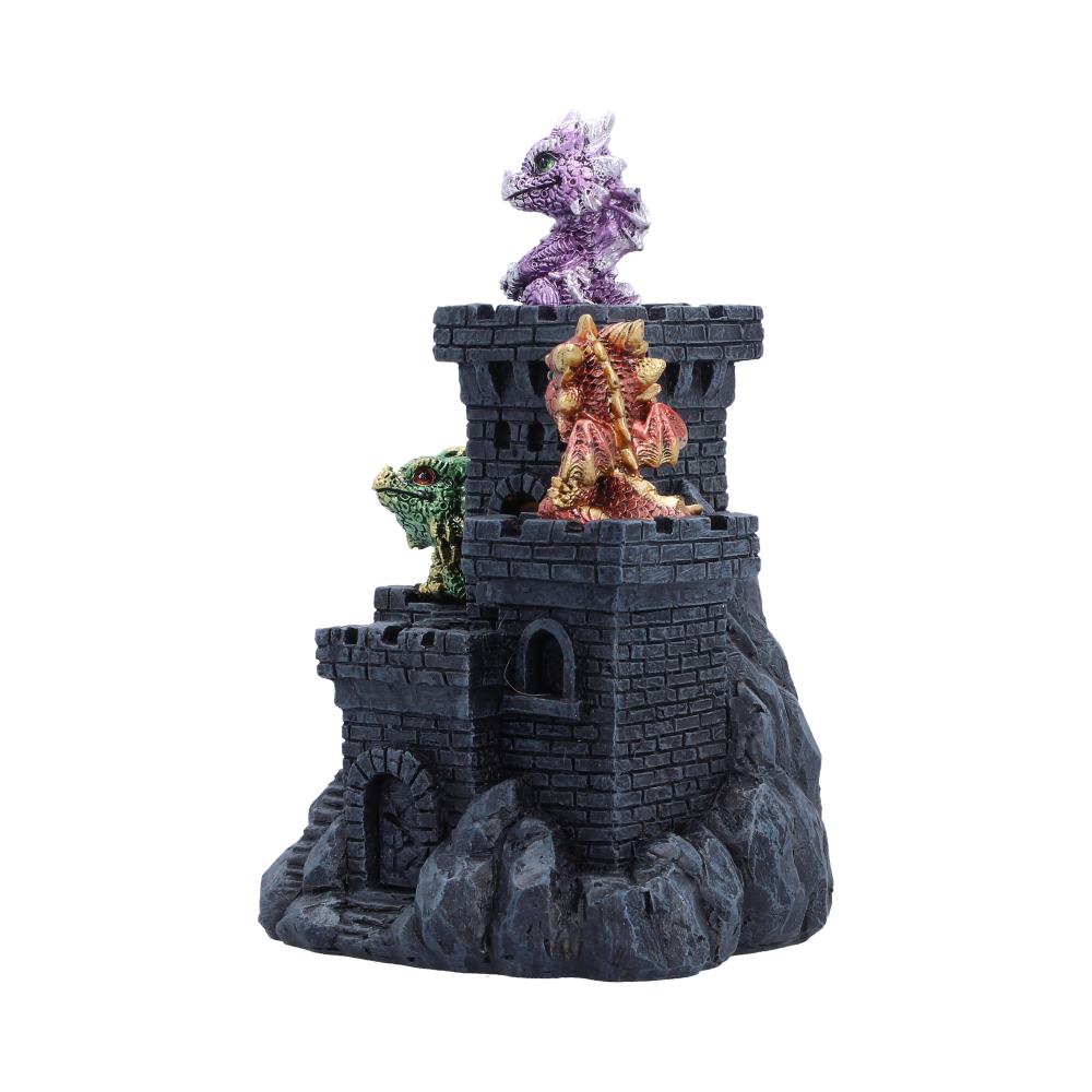 Dragonlings Keep Light-Up Castle - angled view of the three dragonlings and sculpted stonework