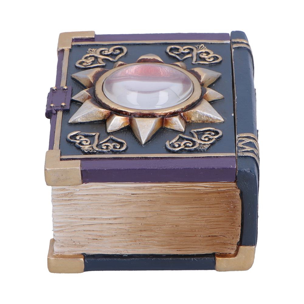 Watchers Wealth Fantasy Book Trinket Box - side showing painted page edges and buckle-like detail