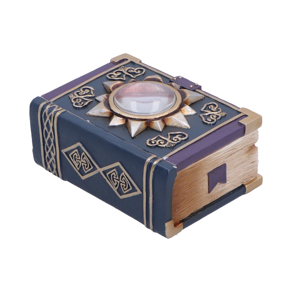 Watchers Wealth Fantasy Book Trinket Box - alternate angle of blue cover and raised eye surround