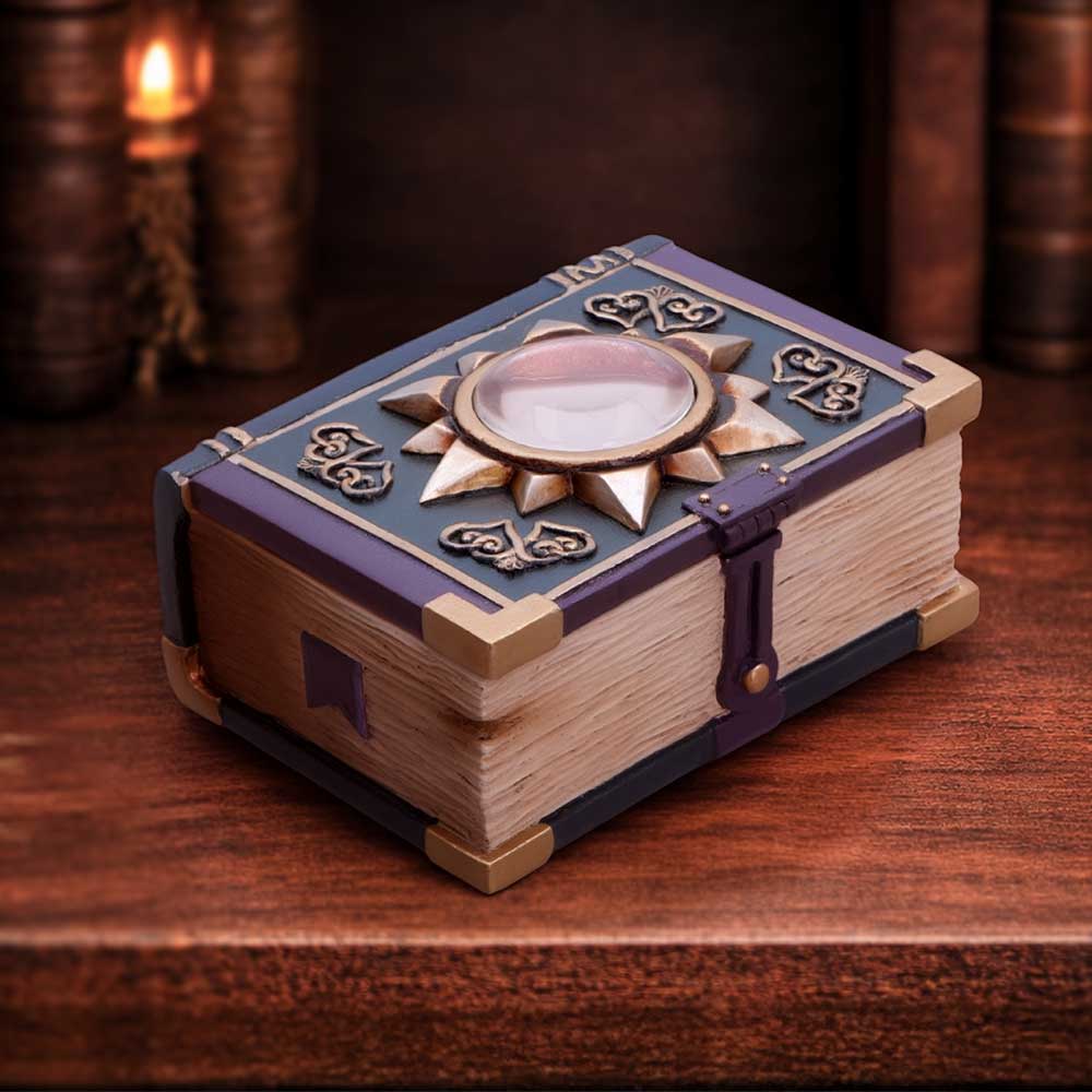Watchers Wealth Fantasy Book Trinket Box - fantasy book box on a wooden display
