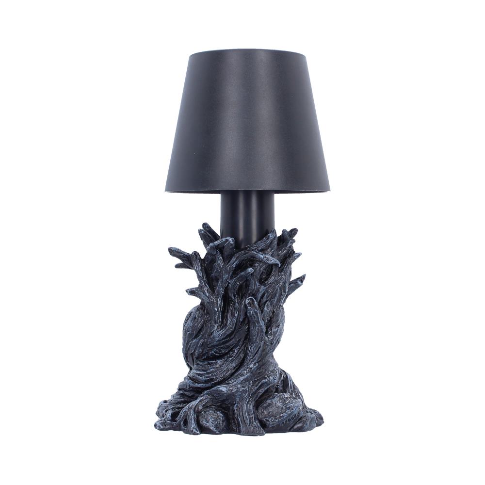 Nevermore Raven Touch Lamp - rear with root-like textures and branch forms