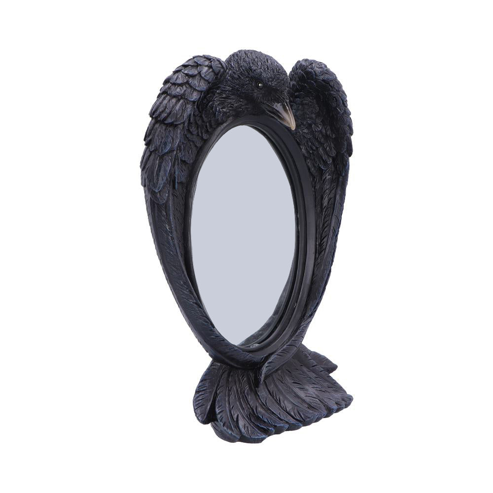 Nevermore Reflection Raven Mirror - side showing wing profile around oval reflection