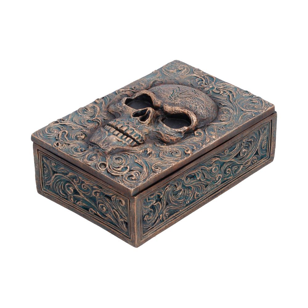 Treasured Remains Skull Trinket Box - angled lid showing dark skull sockets