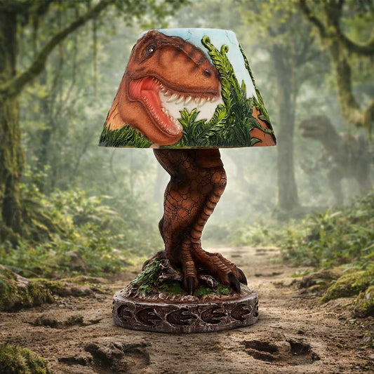 Tyrannosaurus Rex Dinosaur Lamp - dinosaur lamp in a leafy prehistoric display