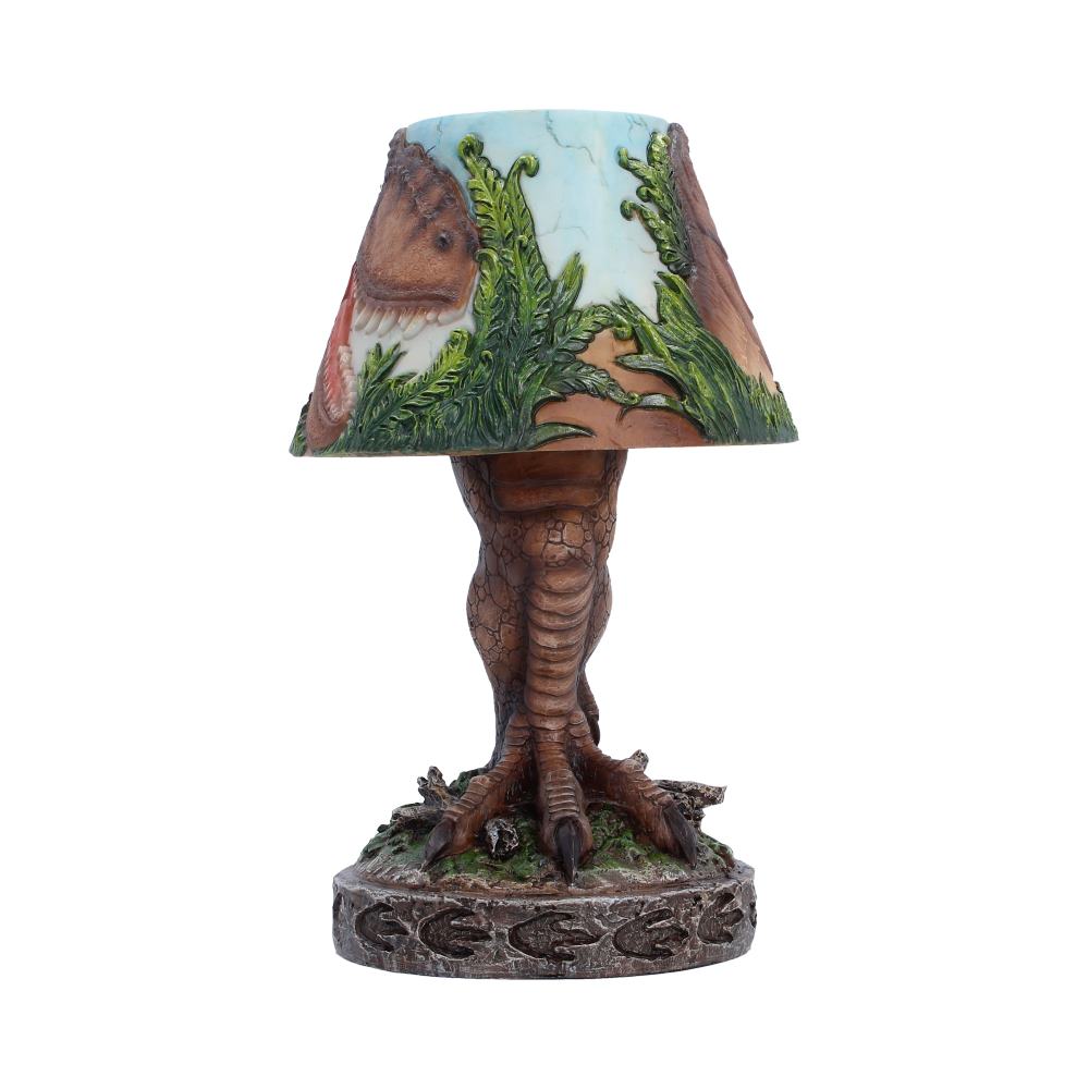 Tyrannosaurus Rex Dinosaur Lamp - front with roaring T rex artwork and leg-shaped base