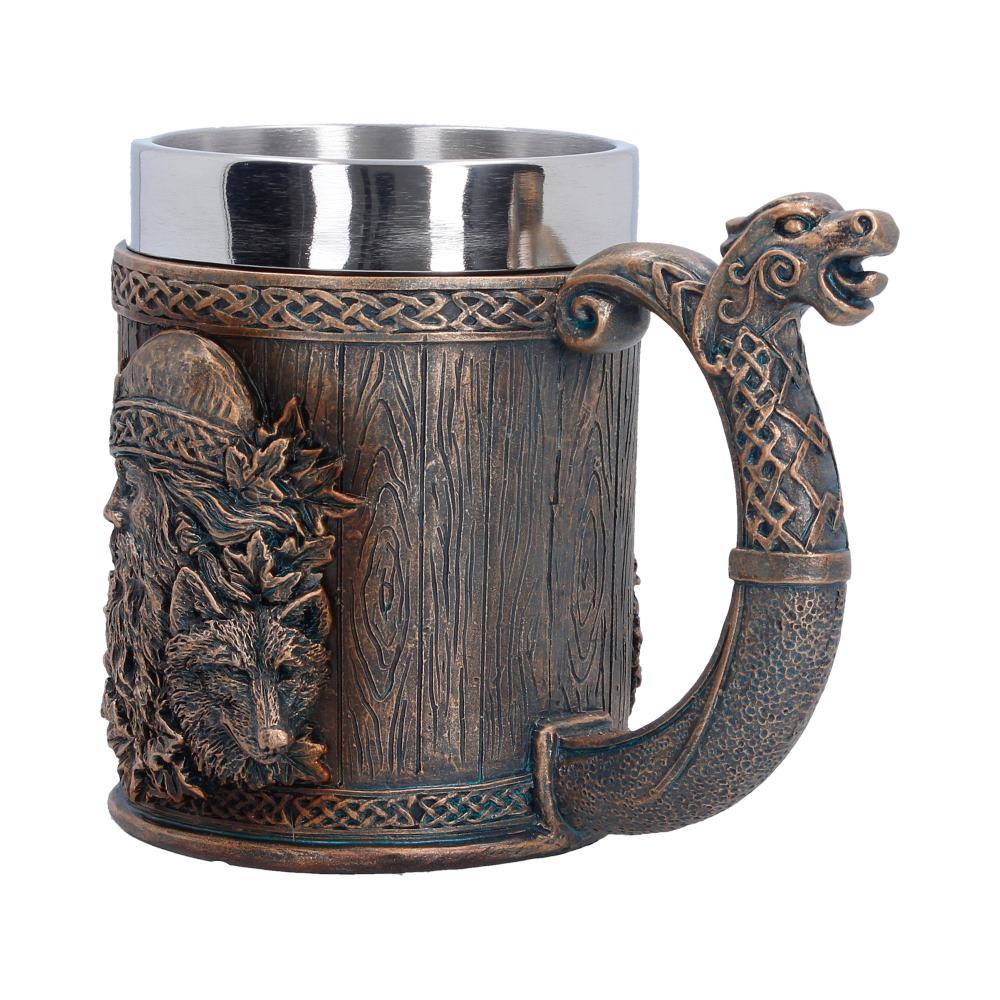 Til Valhalla Viking Tankard Small - angled ship-prow-style handle and shields