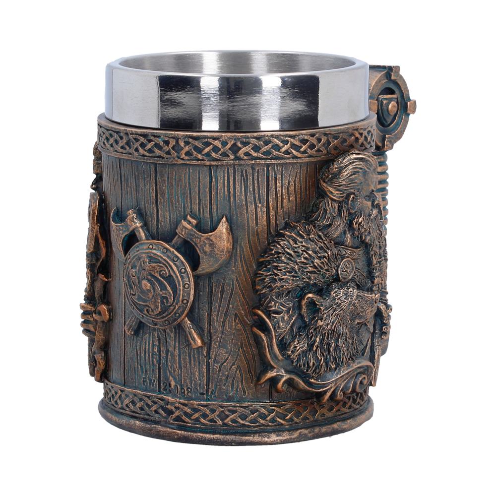 For The Gods Viking Tankard Small - alternate angle of Viking portrait and inner rim