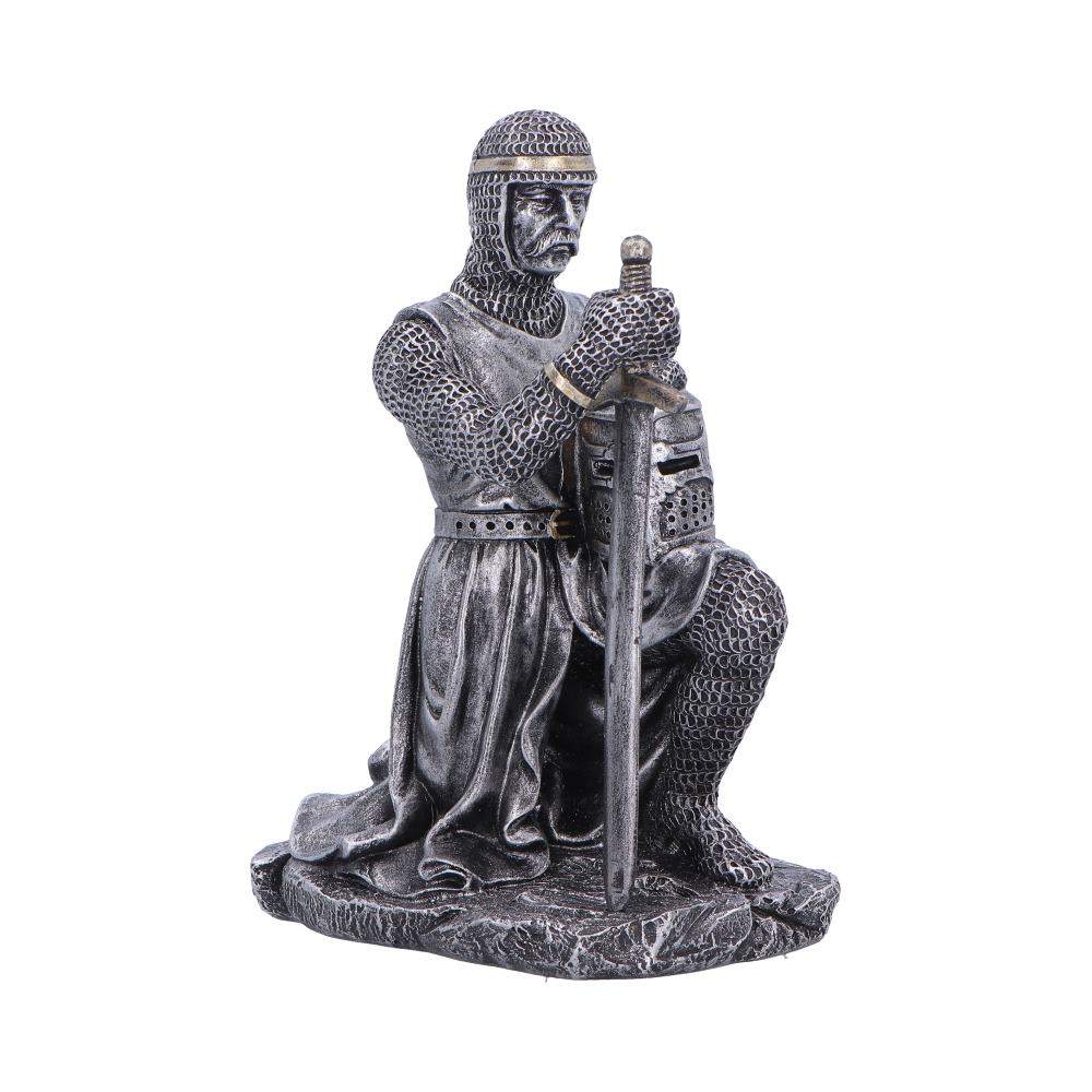 The Pledge Kneeling Medieval Knight Figurine - angled knight with hands above sword