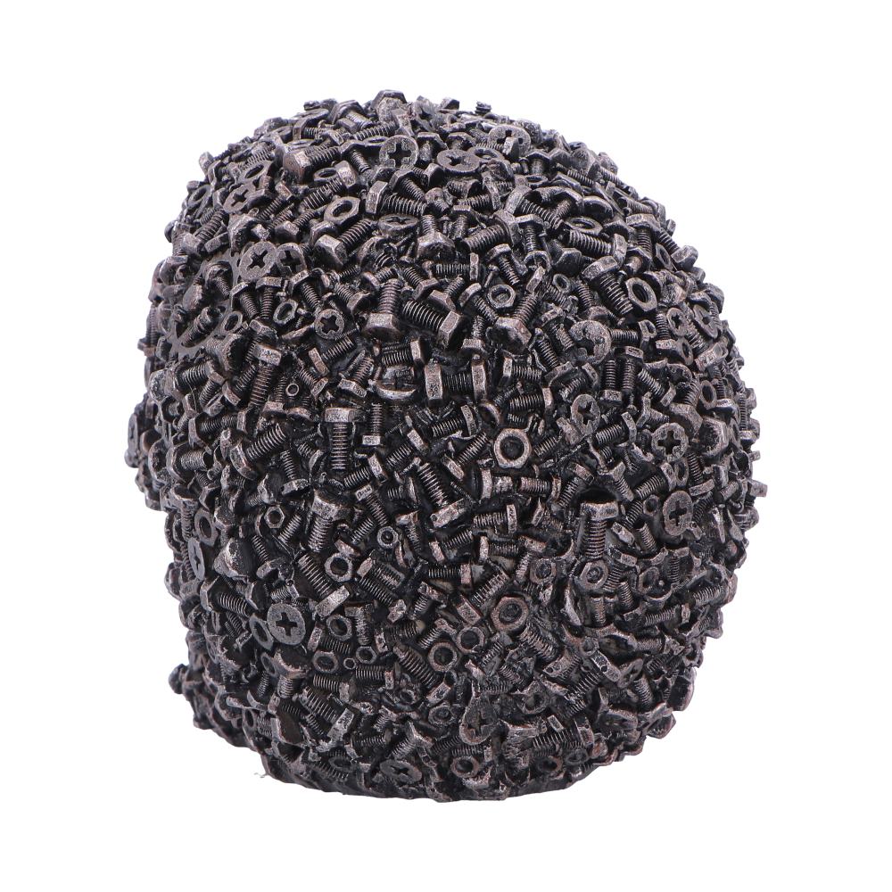Screwed Industrial Skull Ornament - rear showing dense screw-like patterns