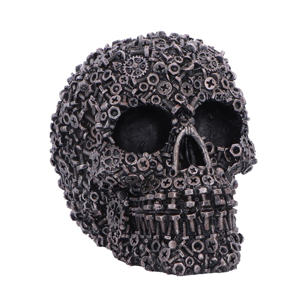 Screwed Industrial Skull Ornament - front showing skull made of sculpted nuts and bolts