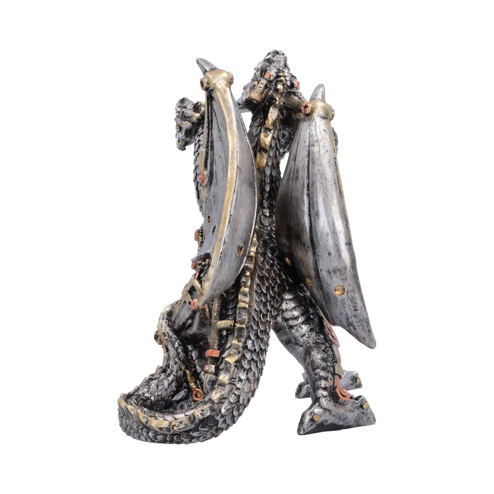 Cogwork Trinity Small Dragon Ornament - rear wing panels and curved mechanical-looking tail