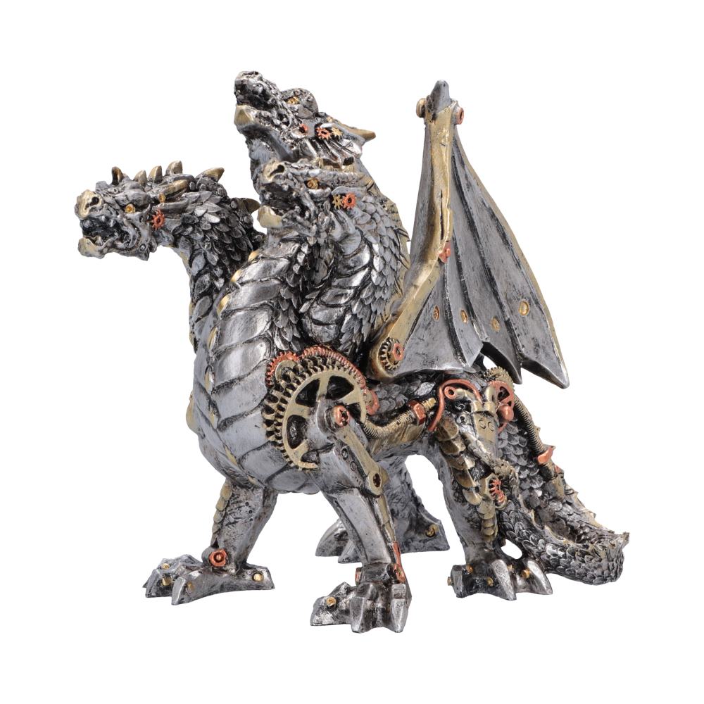 Cogwork Trinity Small Dragon Ornament - side profile of the three heads and exposed gear shapes