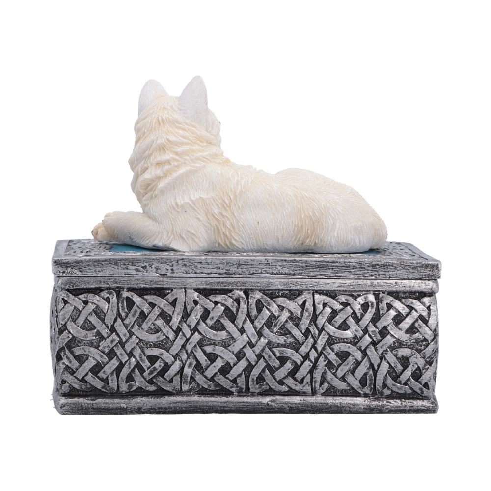 Ghost Wolf Trinket Box - rear of the resting wolf and interwoven box decoration