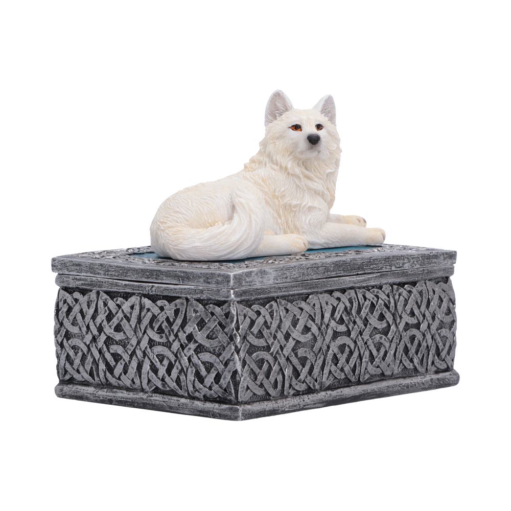 Ghost Wolf Trinket Box - side profile of the alert white wolf on the removable lid