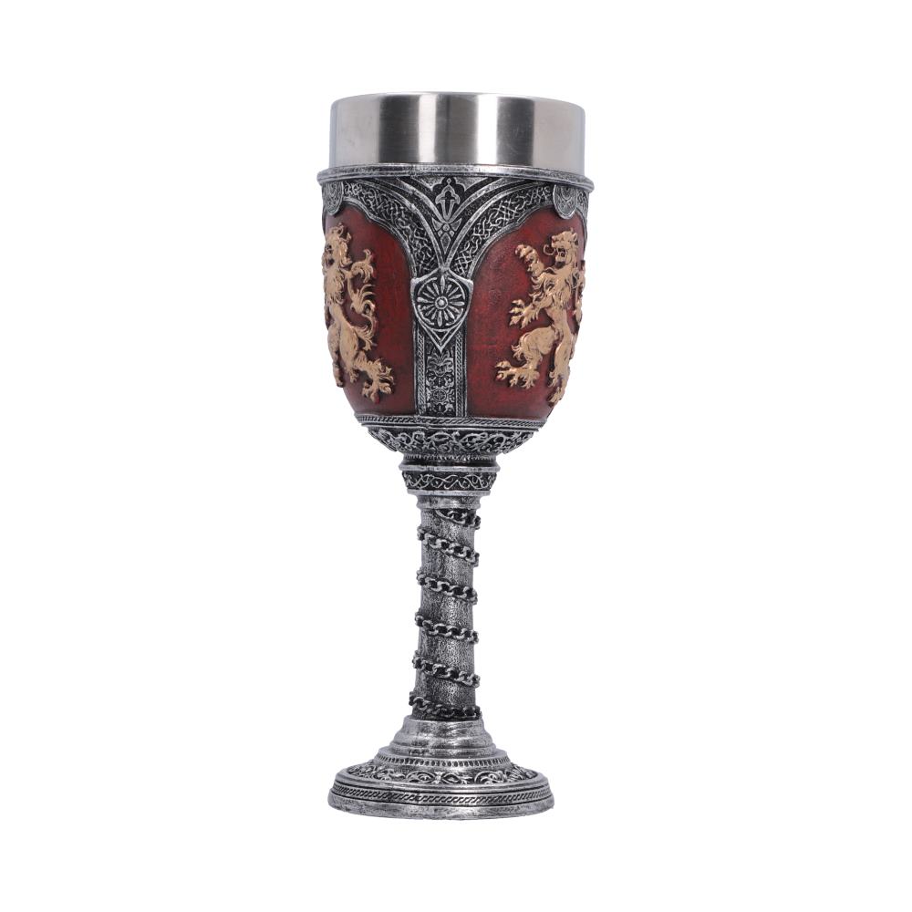 Heraldic Lion Decorative Goblet - side of the sculpted chain stem and decorated foot