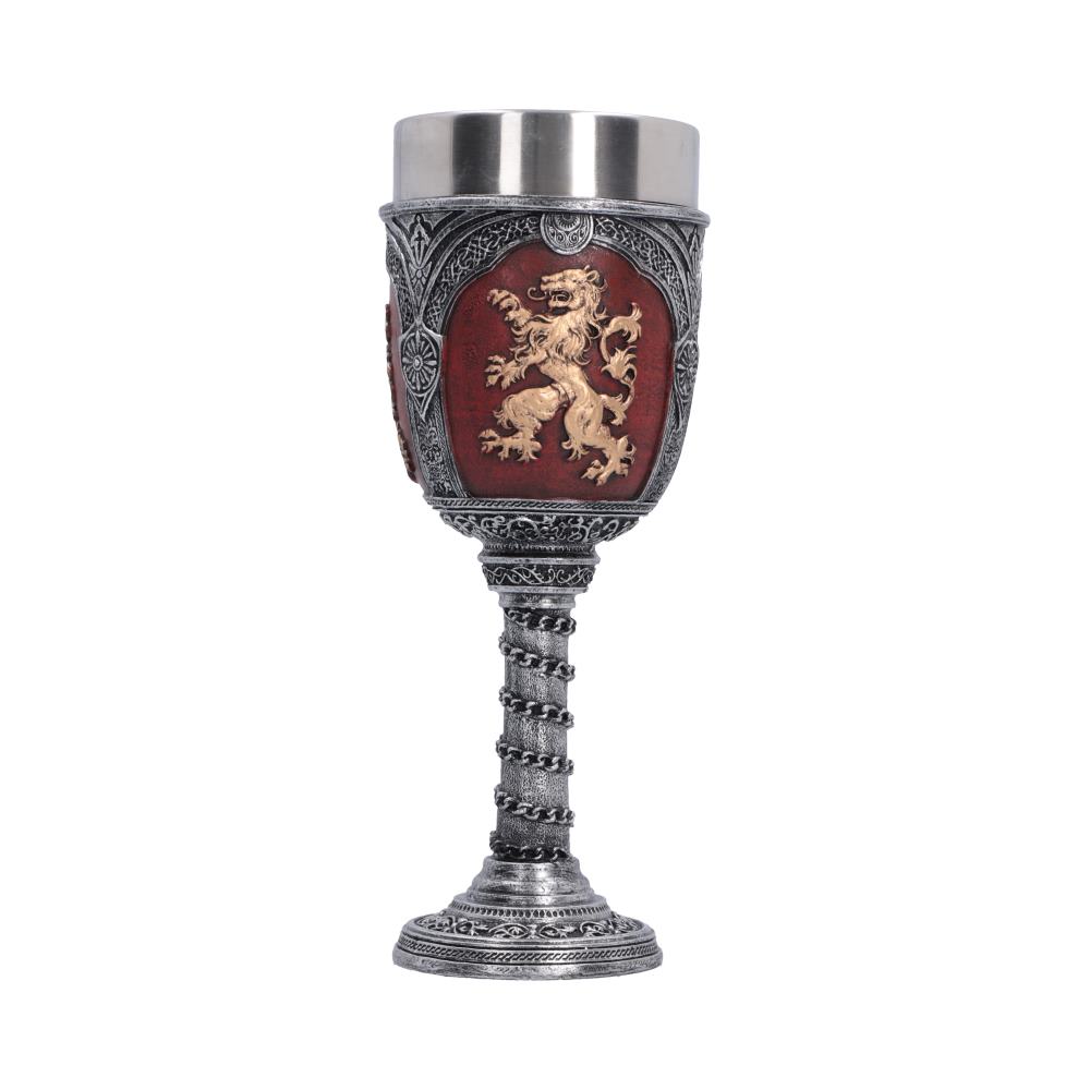 Heraldic Lion Decorative Goblet - red and gold lion crest on a tall decorative goblet