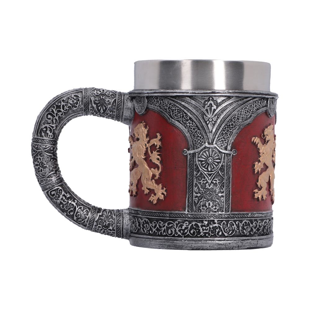Heraldic Lion Decorative Tankard - reverse of the lion-crested body and patterned borders