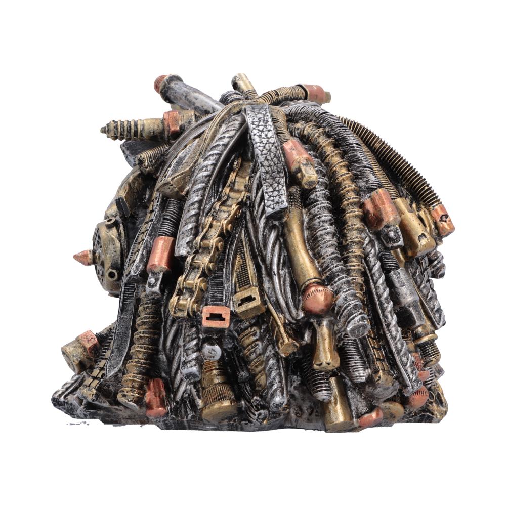 Deadlocked Steampunk Skull Ornament - rear of the sculpted cable strands and copper-coloured tips