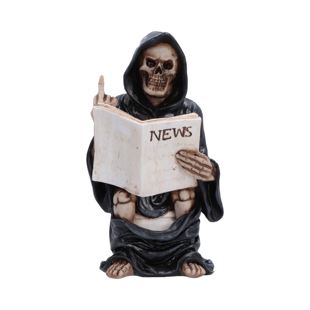 Final Flush Reaper Ornament - reaper reading a newspaper on a white toilet with a raised finger