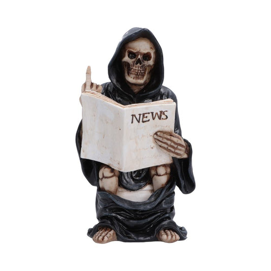 Final Flush Reaper Ornament - reaper reading a newspaper on a white toilet with a raised finger