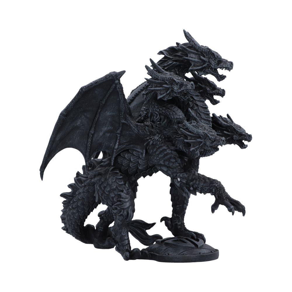 Shadow Hydra Small Dragon Ornament - side of the horned heads and long tail behind the creature