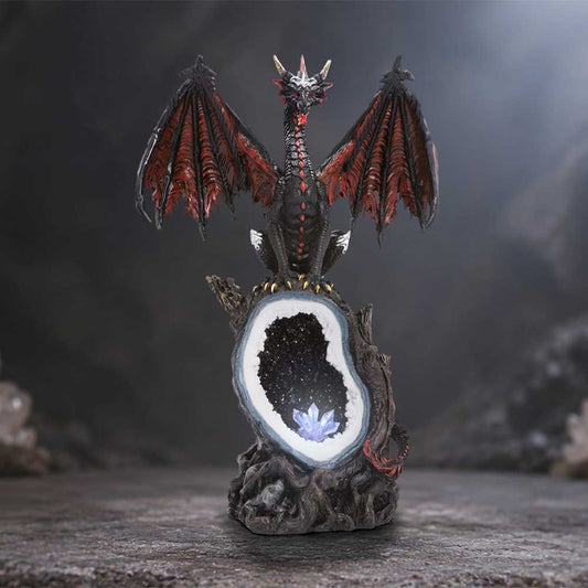 Shadow Crystal Guardian Light-Up Dragon Ornament - light-up dragon scene with the small inner crystal feature glowing