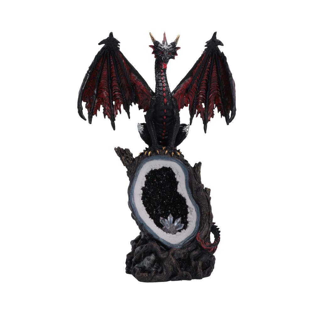 Shadow Crystal Guardian Light-Up Dragon Ornament - black and red dragon above a sculpted geode opening