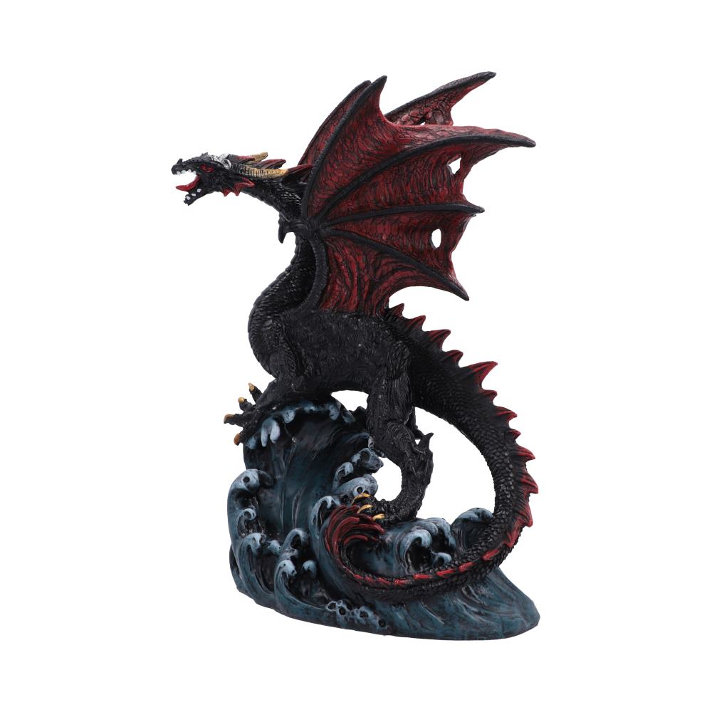 Shadow Tide Guardian Dragon Ornament - angled head, raised wings and sculpted tide base