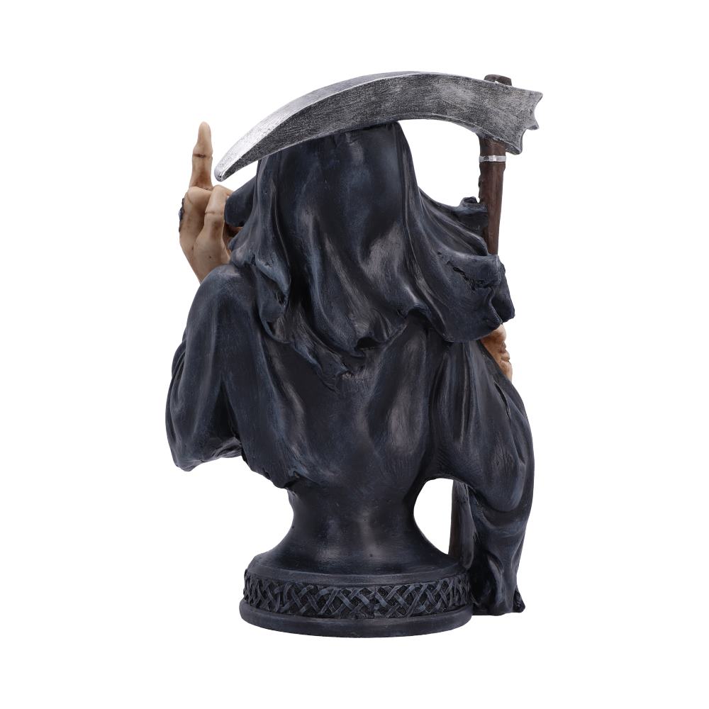 Dead Rude Reaper Bust - rear folds of the black hood and round decorated base