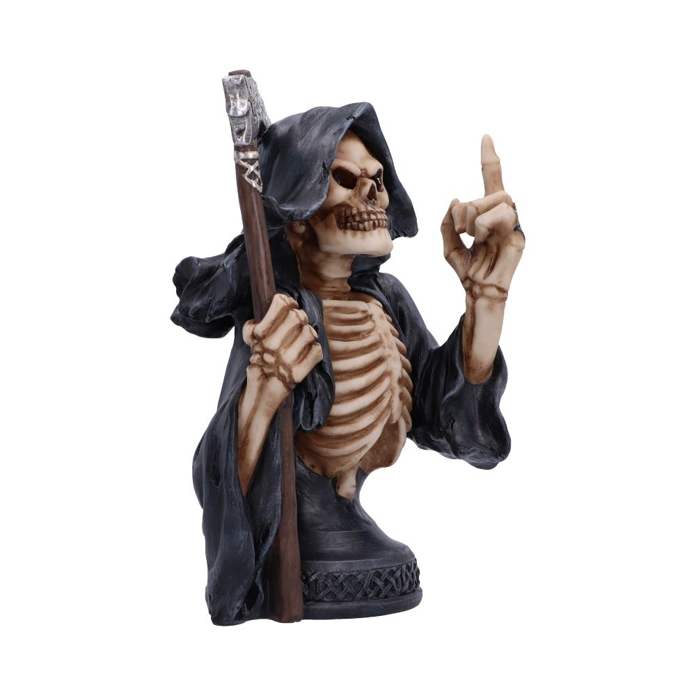Dead Rude Reaper Bust - side of the skull face and ring-covered raised hand