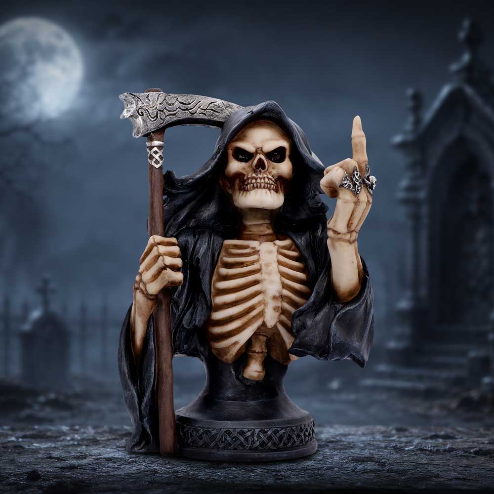 Dead Rude Reaper Bust - rude reaper bust arranged in a shadowy gothic scene