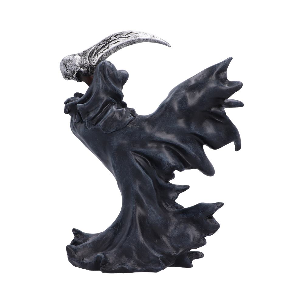 Shadow of Death Reaper Ornament - rear spreading black robe folds and scythe shaft