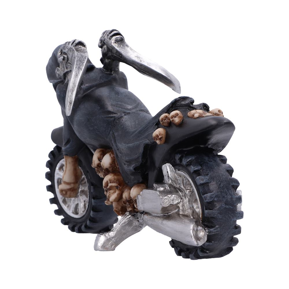 Last Ride Reaper Motorcycle Ornament - rear of the motorcycle, black robe and raised scythe