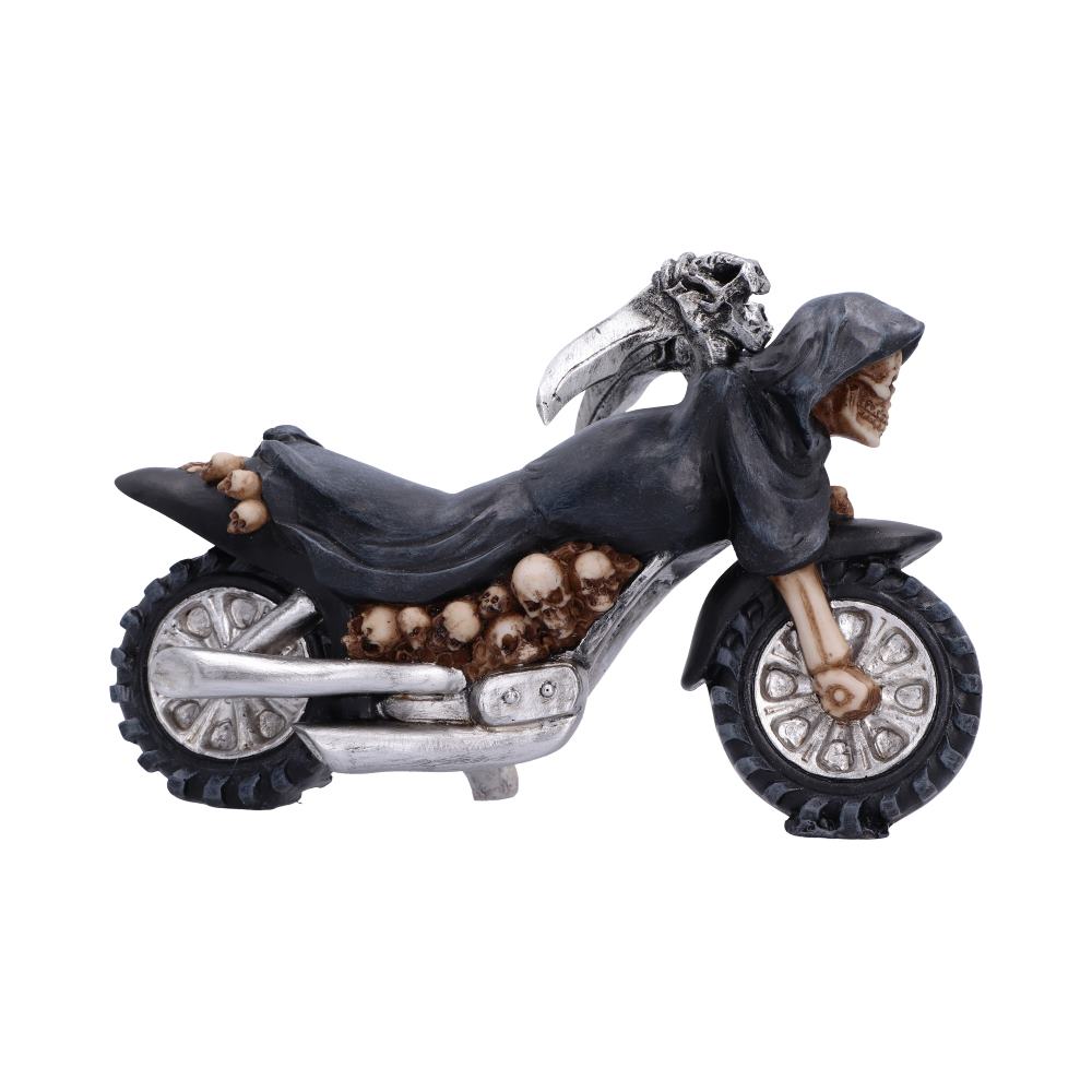 Last Ride Reaper Motorcycle Ornament - side of the bike’s skull details and silver-coloured components