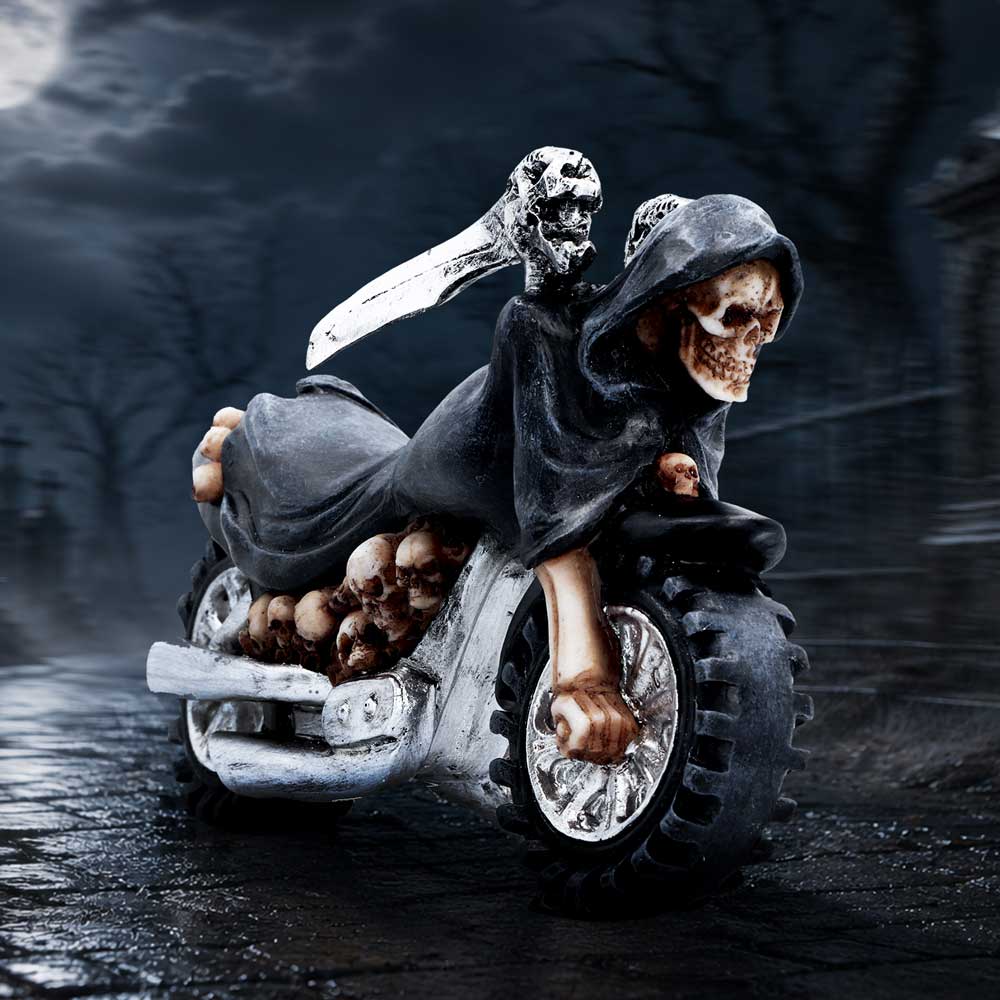 Last Ride Reaper Motorcycle Ornament - gothic reaper biker ornament in a dark road-themed scene