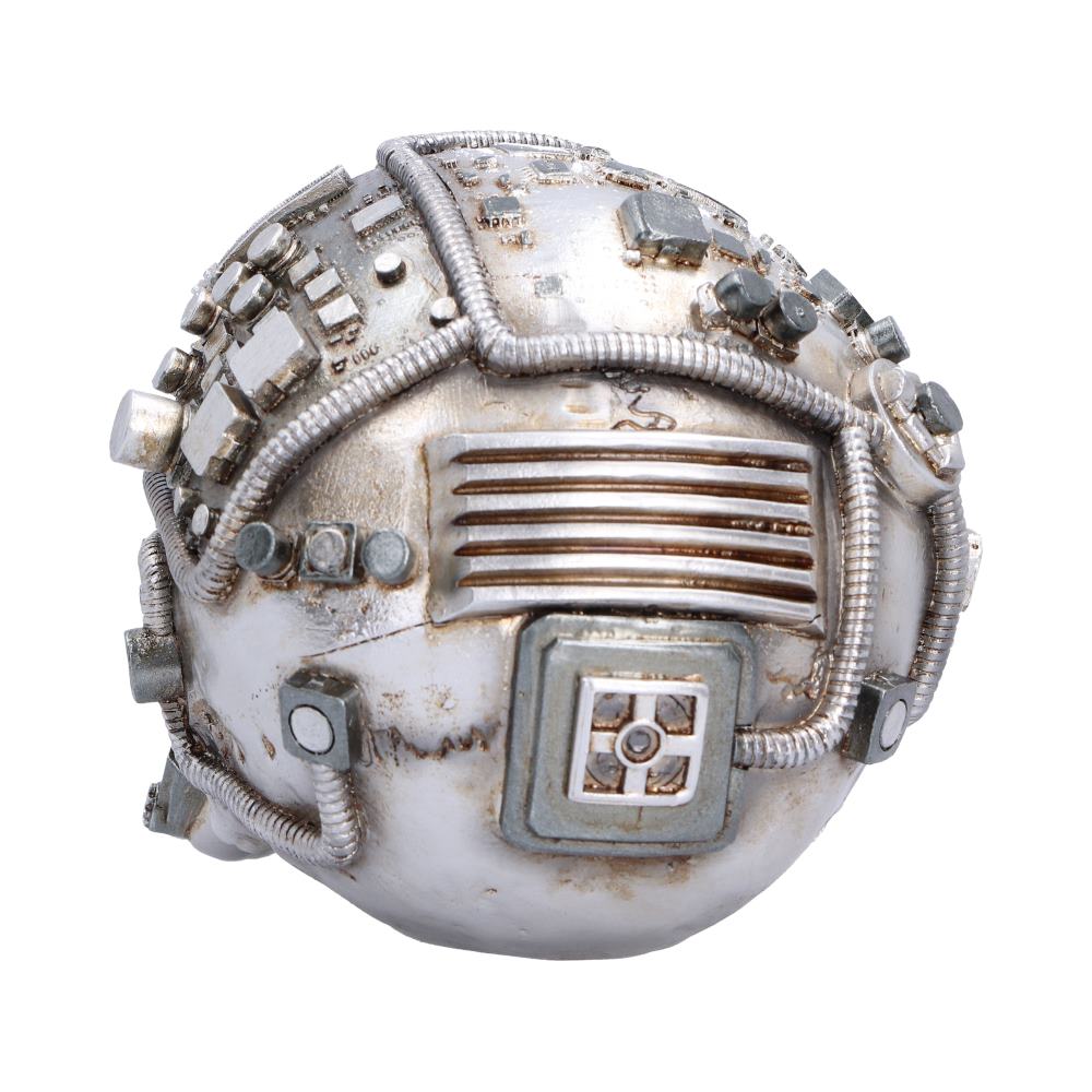Technomortis Microchip Skull Ornament - rear tubes and rectangular panels across the skull crown