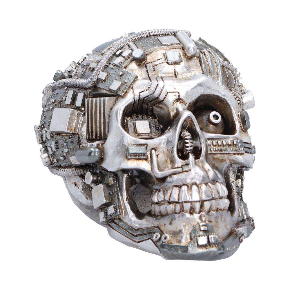 Technomortis Microchip Skull Ornament - silver-effect skull with circuit-like panels and sculpted components