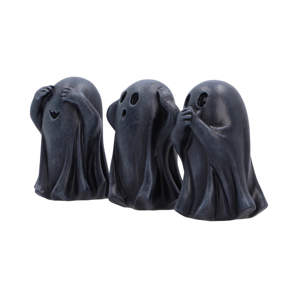 Three Wise Ghouls Ornament Set - angled ghoul trio with rounded faces and gathered folds