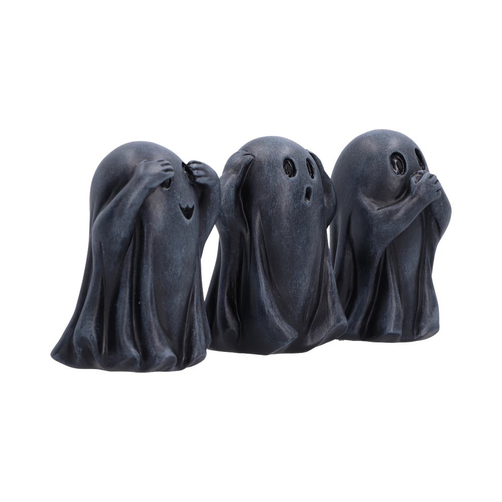 Three Wise Ghouls Ornament Set - opposite angle showing the three wise hands and dark faces