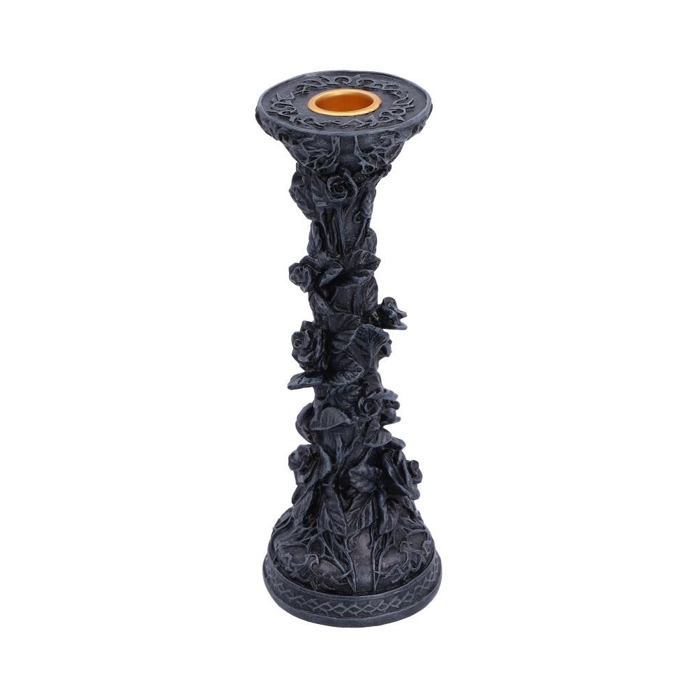 Midnight Rose Gothic Candlestick - side of the gothic stem and single candle recess