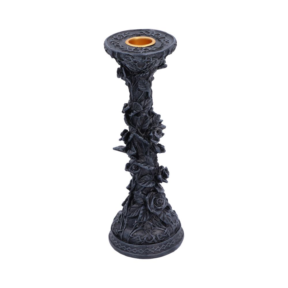 Midnight Rose Gothic Candlestick - dark stone-effect candlestick wrapped in black roses