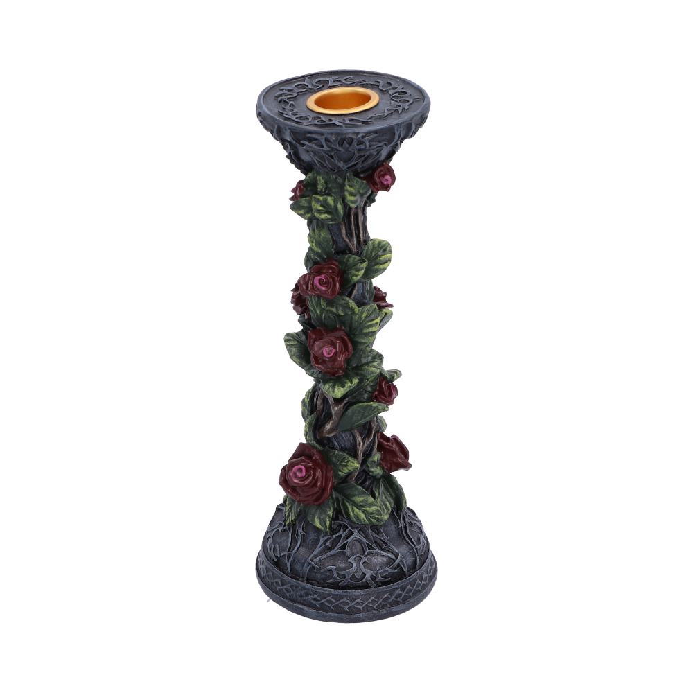 Scarlet Rose Gothic Candlestick - opposite view of the red blooms along the stem
