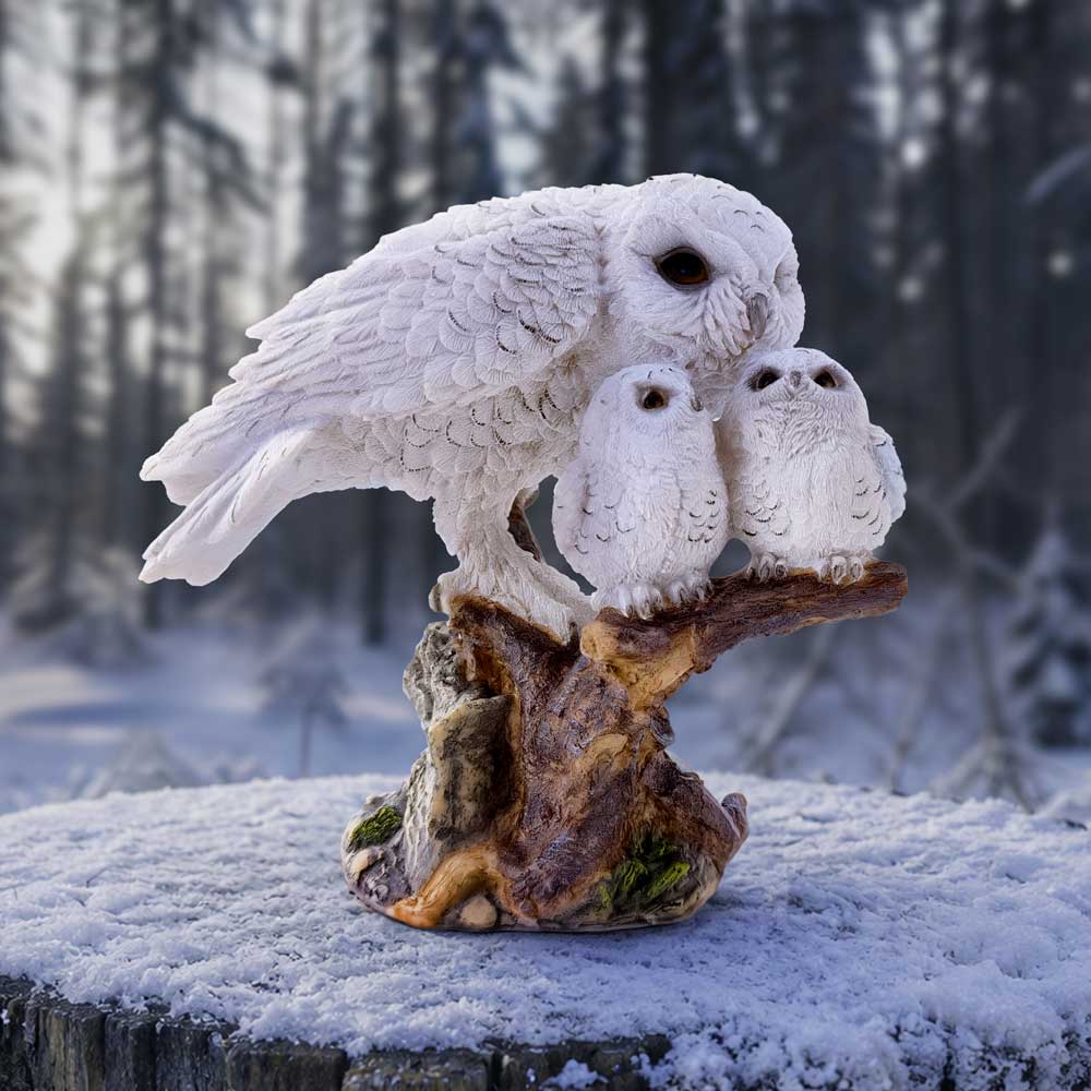Nest of Love Owl Family Ornament - white owl family in a snowy woodland-themed scene