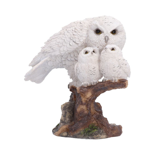 Nest of Love Owl Family Ornament - white owl sheltering two owlets on a brown wood-effect branch