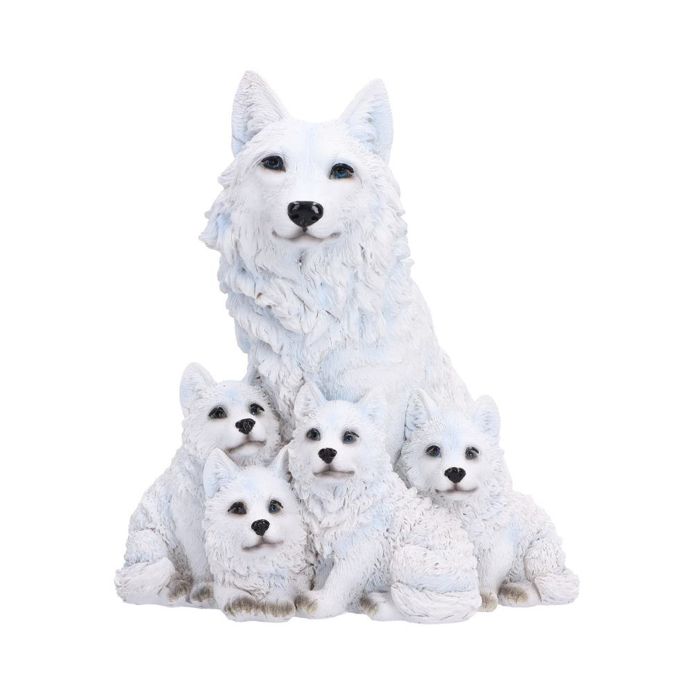 Arctic Bond Wolf Family Ornament - white mother wolf seated behind four little pups