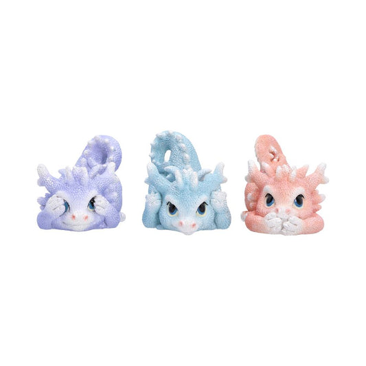 Three Wise Coralscale Dragonlings - lavender, blue and pink dragonlings in three wise poses