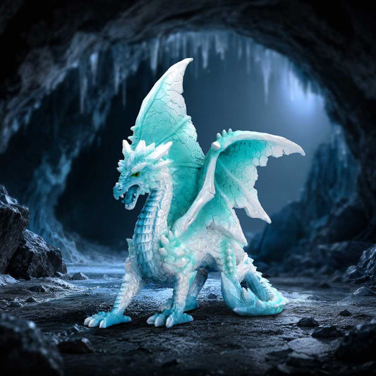 Glacier Ice Dragon Ornament - pale dragon in an icy cavern-themed setting